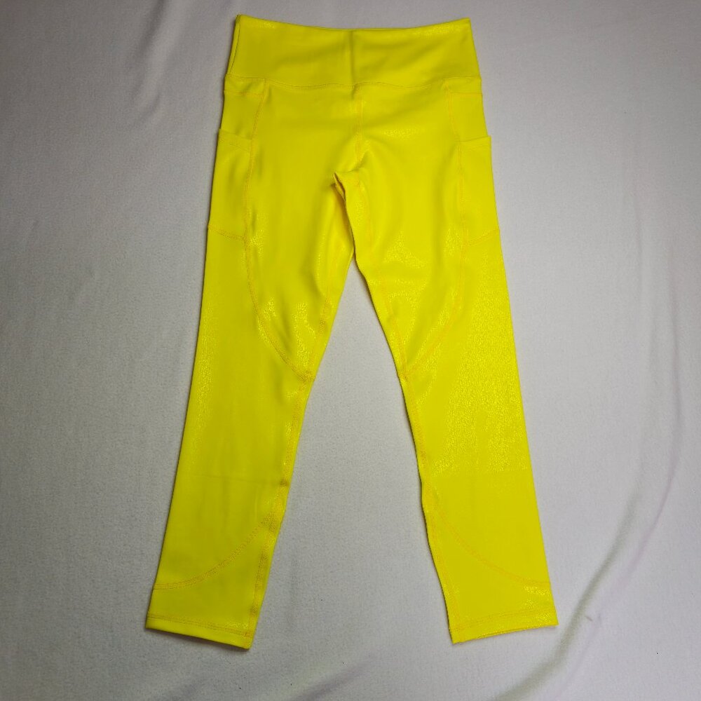 ZYIA‎ ACTIVE YELLOW  NEON  SHIMMER LEGGINGS SIZE 8-10
